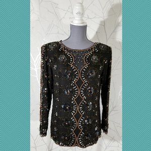 Oleg Cassini Vintage Beaded Sequined Silk Blouse